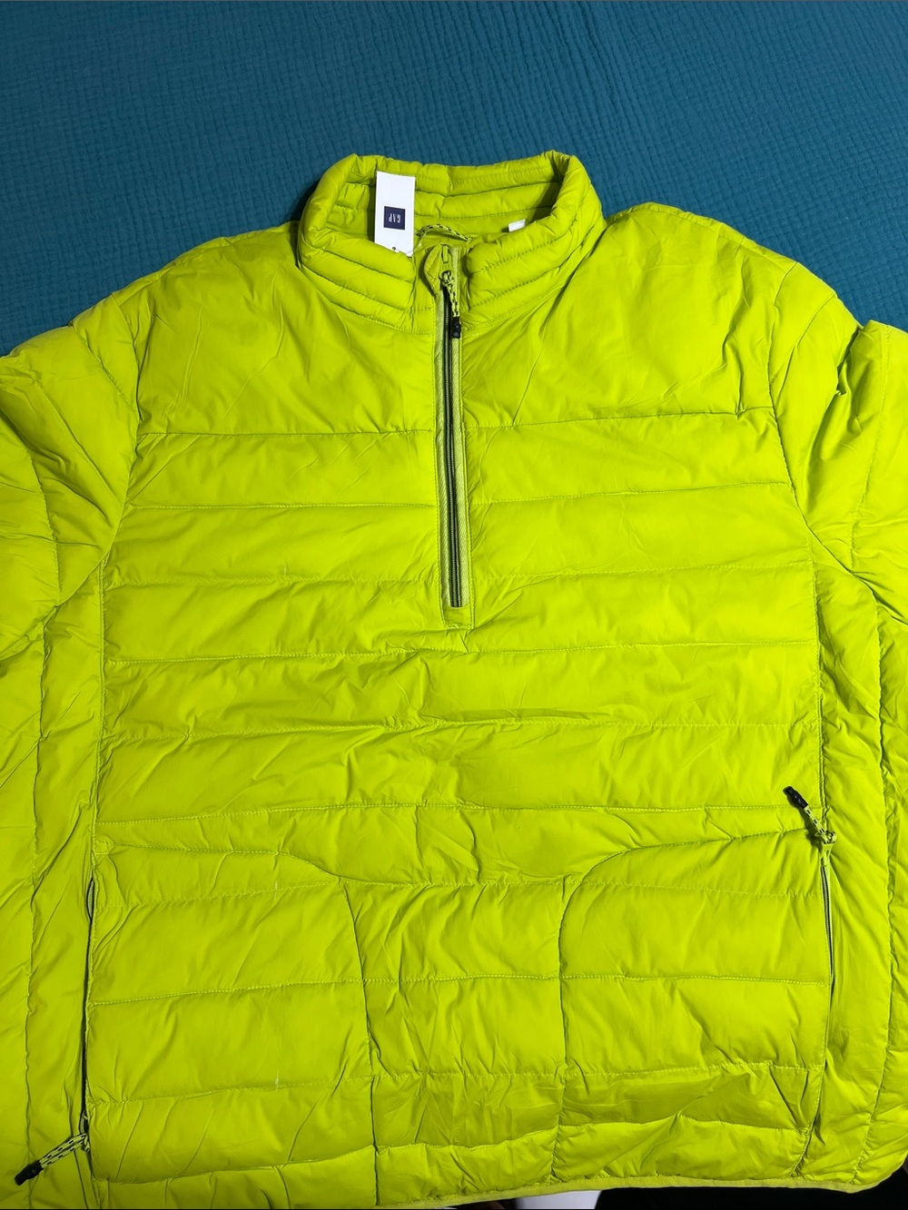 NWT! GAP Lime Green Half-Zip Quilted Puffer Pullover Jacket